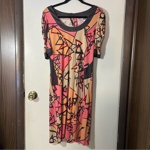 Flora Kung Vintage NWT Sz 10 100% Silk Dress Abstract Womens Tunic Short Sleeve